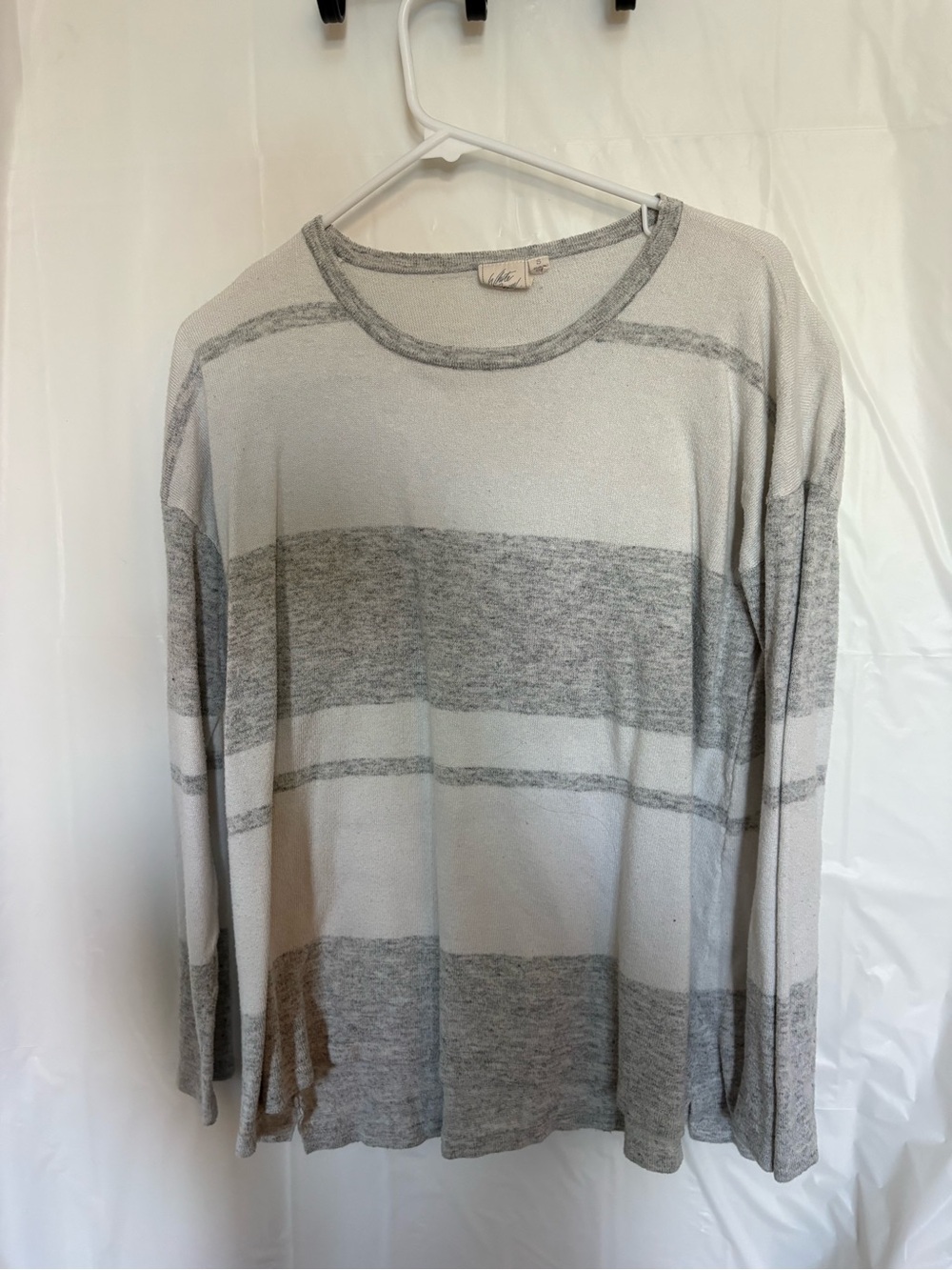 White Crow Gray & White Striped Crewneck Top